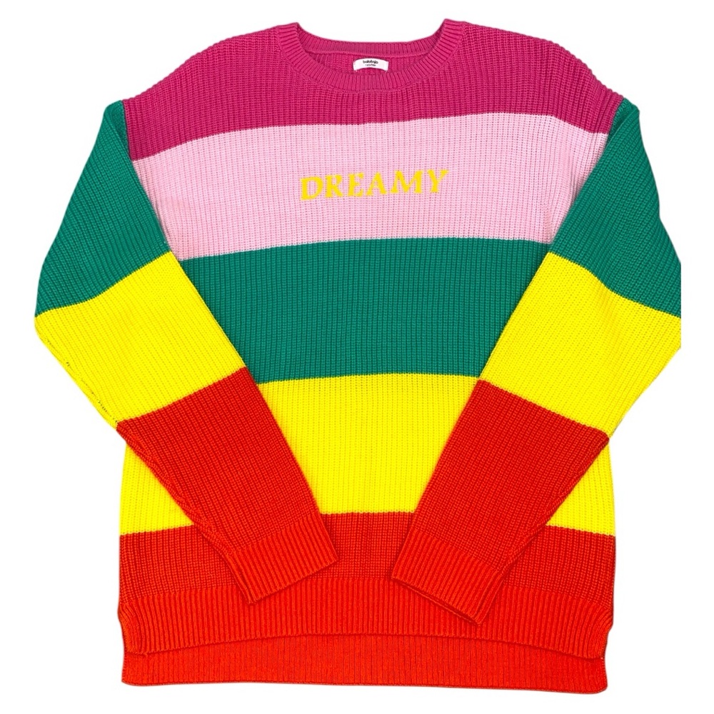 Rainbow Colorful “DREAMY” Striped Sweater Size Small Colorblock Knit Cozy